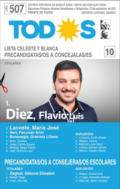 La lista completa de candidatos de la lista que encabeza Flavio Diez