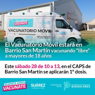 El Vacunatorio Móvil estará en Barrio San Martín vacunando “libre” a mayores de 18 años