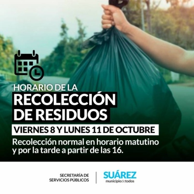 Horario de recolección de residuos en el fin de semana