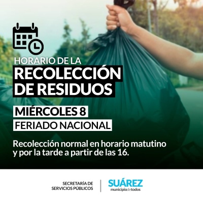 Horario de recolección de residuos miércoles 8 de diciembre