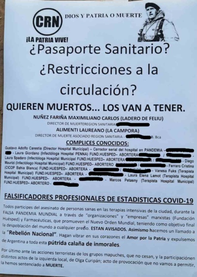 Encuentran panfletos con listados de personas y en contra del pase sanitario