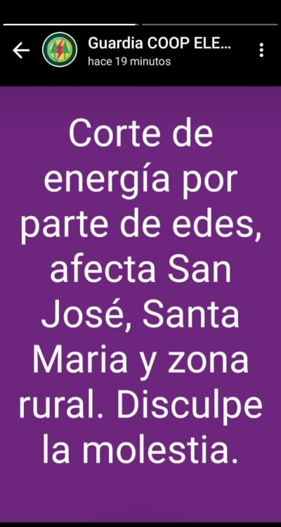 Corte de luz general en San José, Santa María y la zona rural