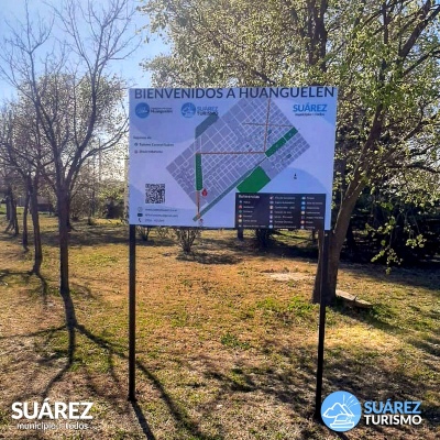 Se instaló un cartel con el plano de Huanguelén con información de referencia y de servicios turístico