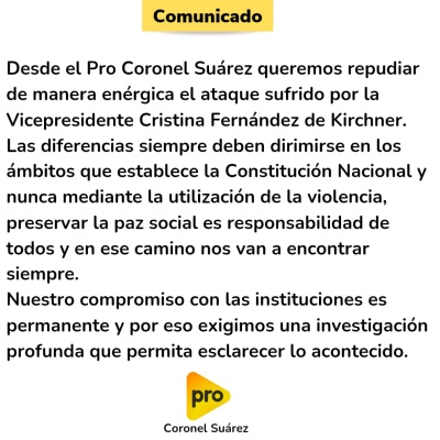 El Pro suma su repudio al intento contra la vicepresidenta