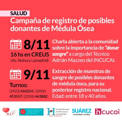 Salud: campaña de registro de posibles donantes de médula ósea