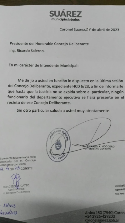 Muerte de Sebastián Leonhardt: Moccero le anunció a los concejales que no píensa darles explicaciones