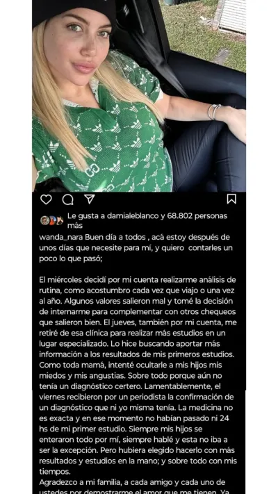 Wanda Nara rompió el silencio y dio precisiones sobre su salud: “Quiero contarles lo que pasó”