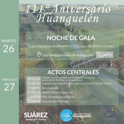 Huanguelén palpita su 111° Aniversario