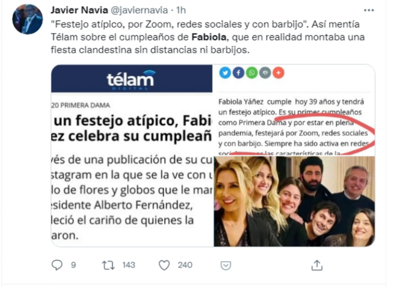 La indignante foto del cumpleaños de Fabiola Yáñez en plena cuarentena