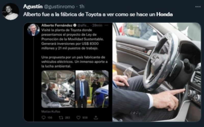 El insólito blooper de Alberto Fernández en su visita a Toyota