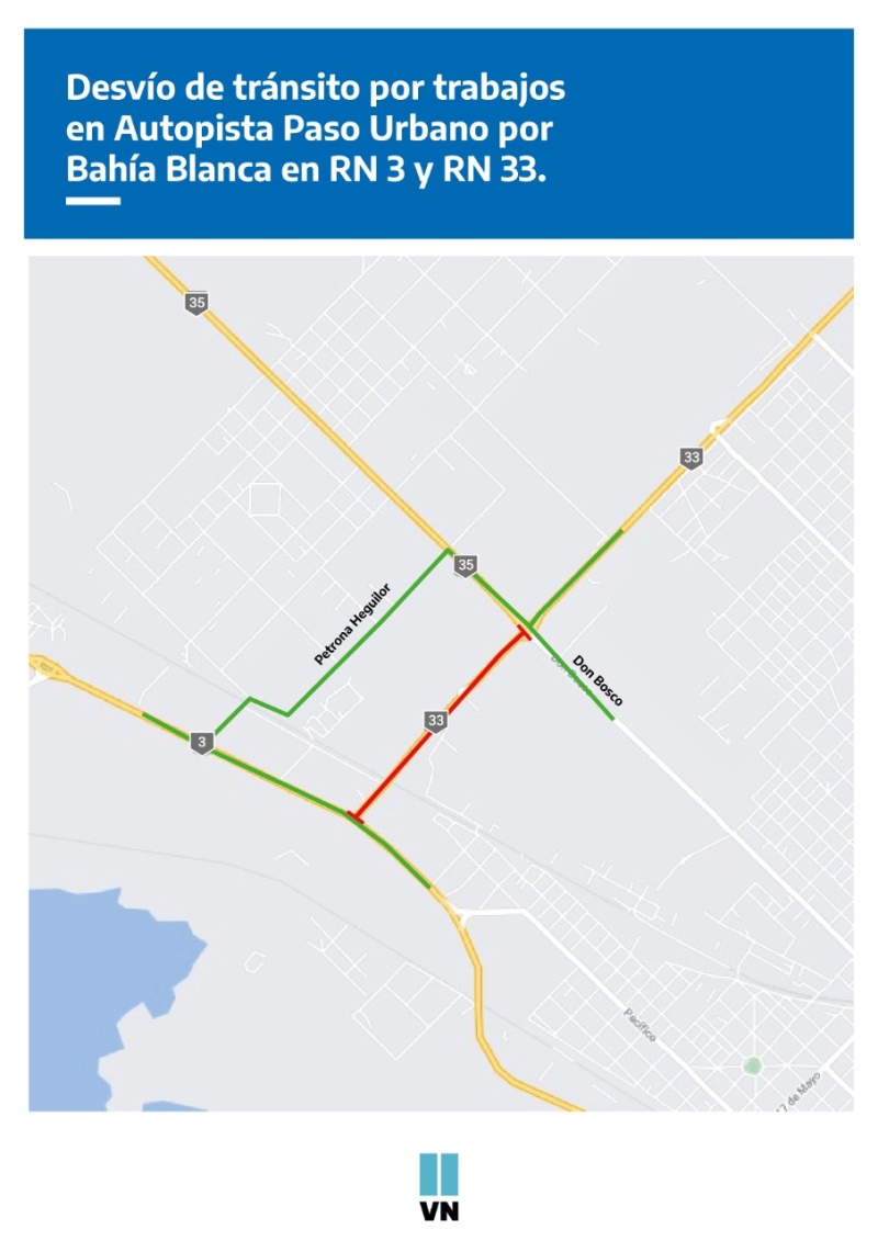 Por obras, se realiza un desvío de tránsito en la Ruta 33