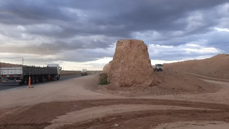 La pared donde anidan los loros tiene un ancho de 5 metros. En uno de sus lados pasa la actual traza de la ruta y, en el otro, las máquinas siguen trabajando.