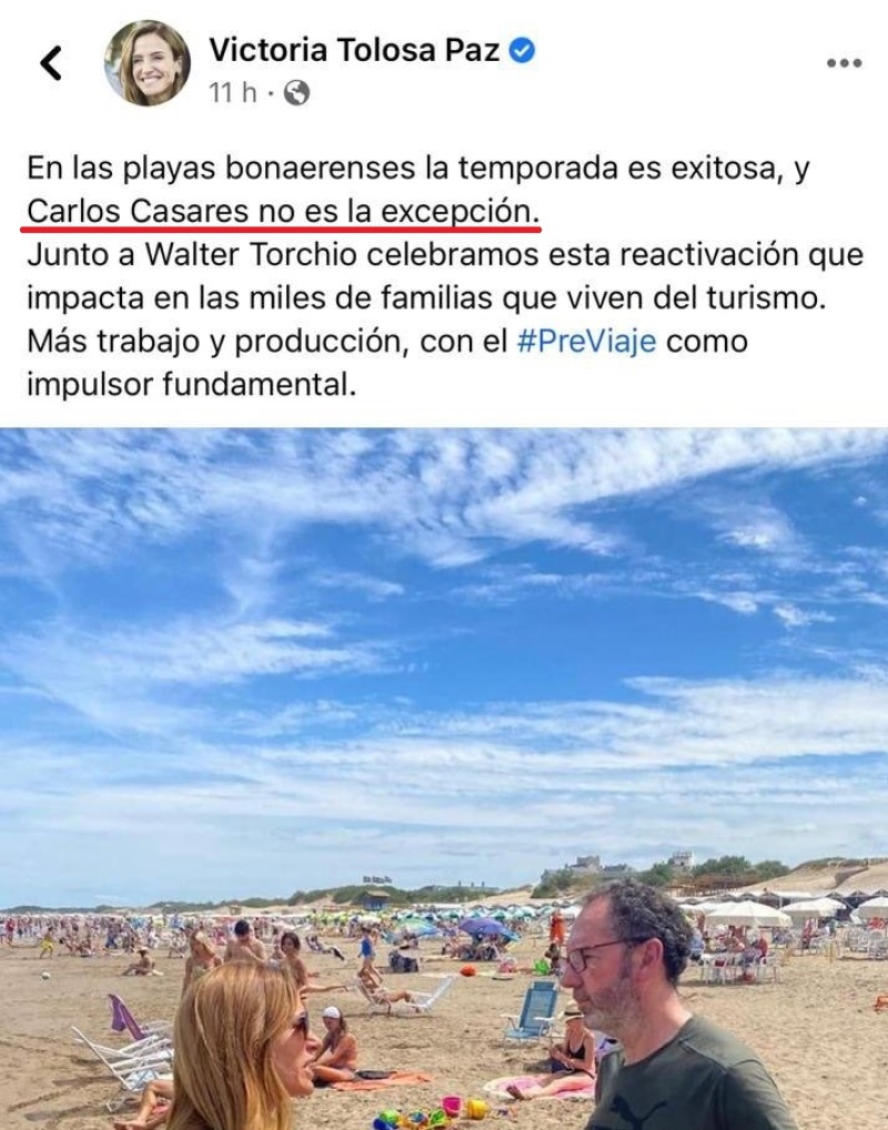 La diputada kirchnerista Victoria Tolosa Paz dijo que la “temporada de playa” en Carlos Casares es un éxito