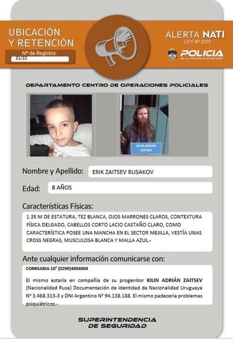 Neuquén: Buscan a un nene 8 años y creen que lo secuestró un ciudadano ruso que se presenta como Jesucristo