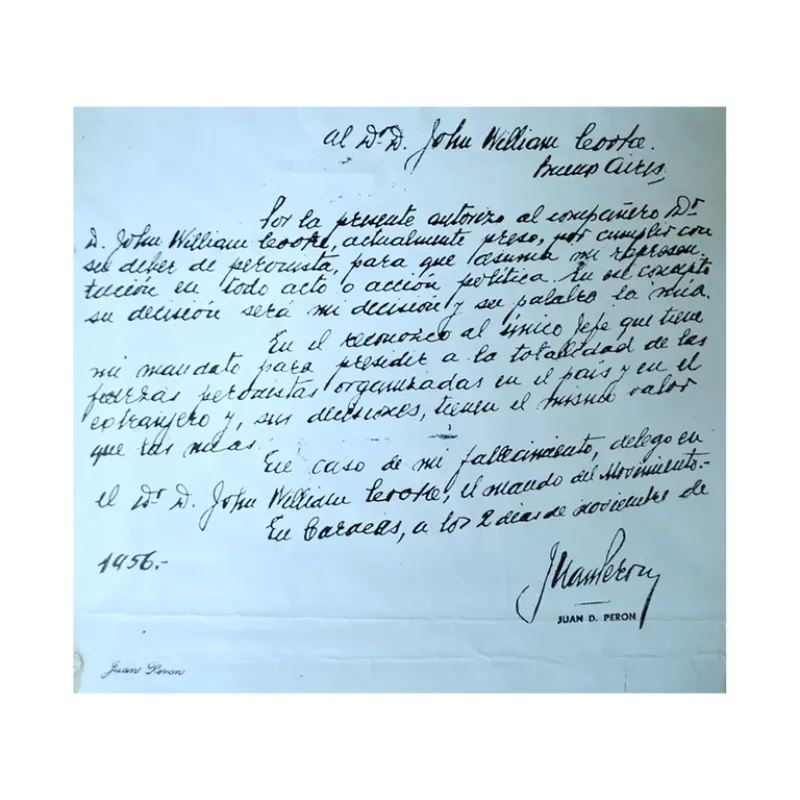 Una de las cartas de Perón a Cooke