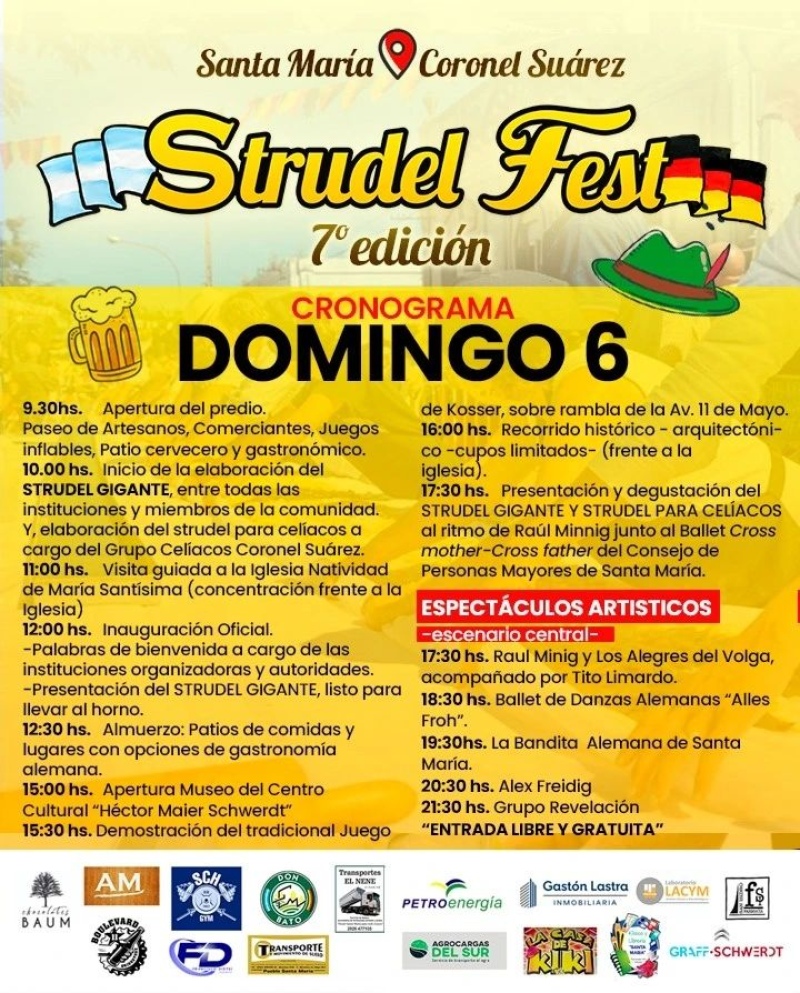 Cronograma de actividades de la Strudel Fest para sábado y domingo