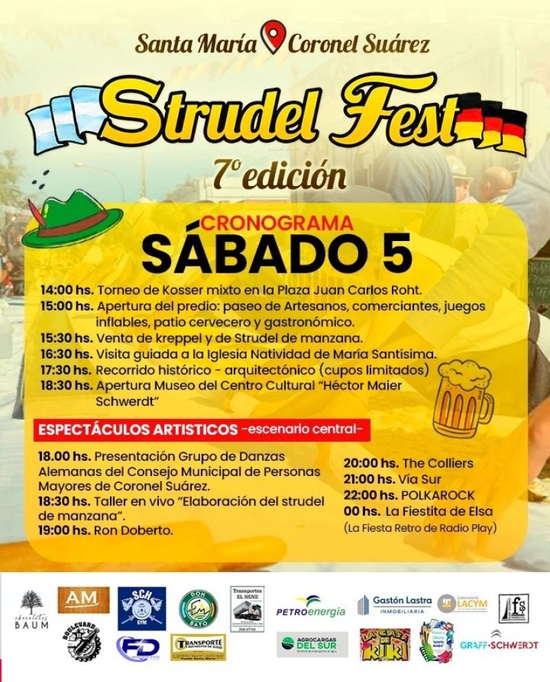 Cronograma de actividades de la Strudel Fest para sábado y domingo