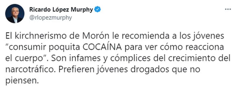 “Tomá poquita cocaína para ver como reacciona tu cuerpo”: el insólito consejo del municipio de Morón que generó repudio