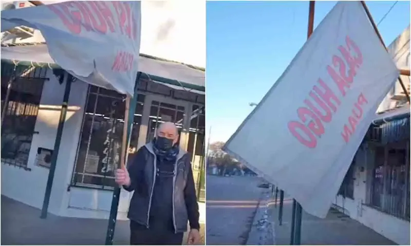 Hizo un poco de frío en Puan: una bandera amaneció congelada