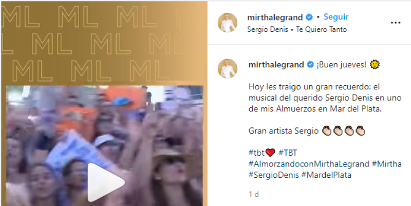 Mirtha Legrand recordó en Instagram a Sergio Denis a dos años de su fallecimiento