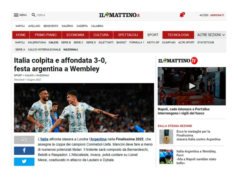 “Humillada” y “Se acabó la historia”: duras críticas de la prensa italiana tras derrota ante Argentina en La Finalissima