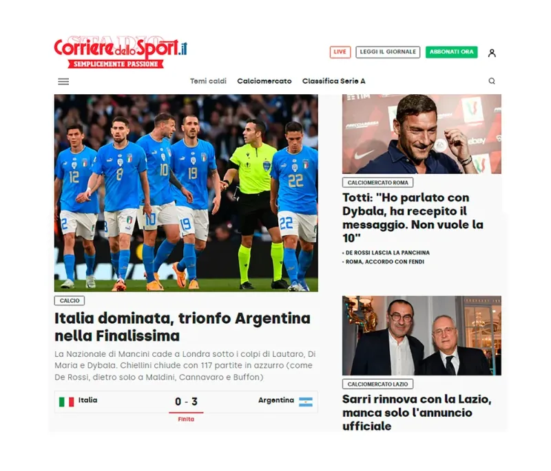 “Humillada” y “Se acabó la historia”: duras críticas de la prensa italiana tras derrota ante Argentina en La Finalissima