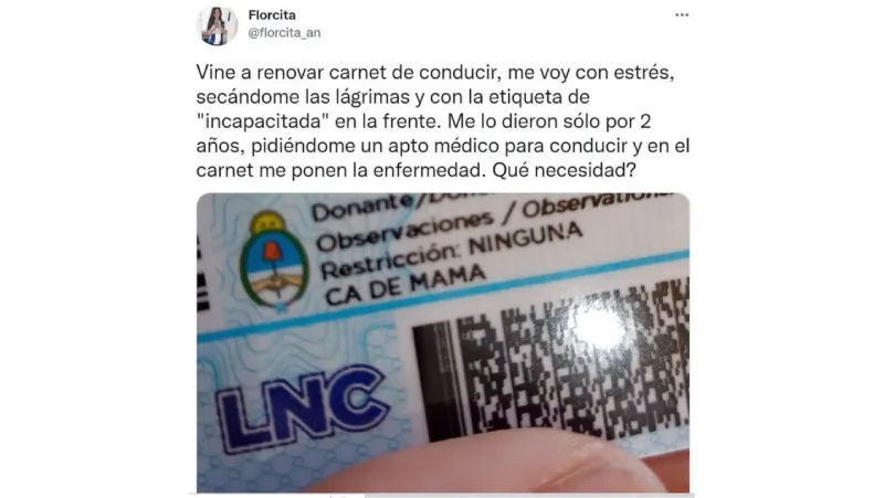 Una joven fue a renovar el registro y la calificaron de “incapacitada” porque tuvo cáncer de mama: “Secándome las lágrimas”