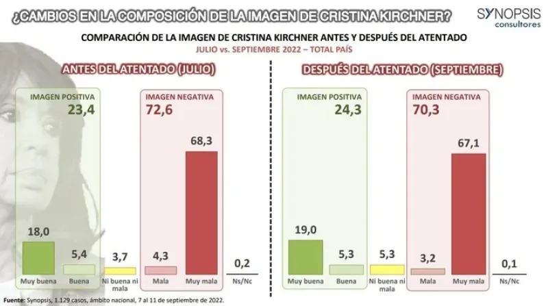 La última encuesta nacional de Synopsis. Preguntó por el nuevo escenario que generó el atentado a Cristina. La imagen de la vice, casi sin cambios.