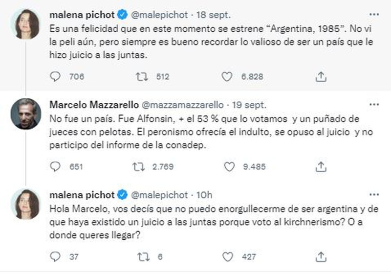 Malena Pichot se cruzó con Marcelo Mazzarello por “Argentina, 1985?: “Llevás odio en tus venas gorilas”