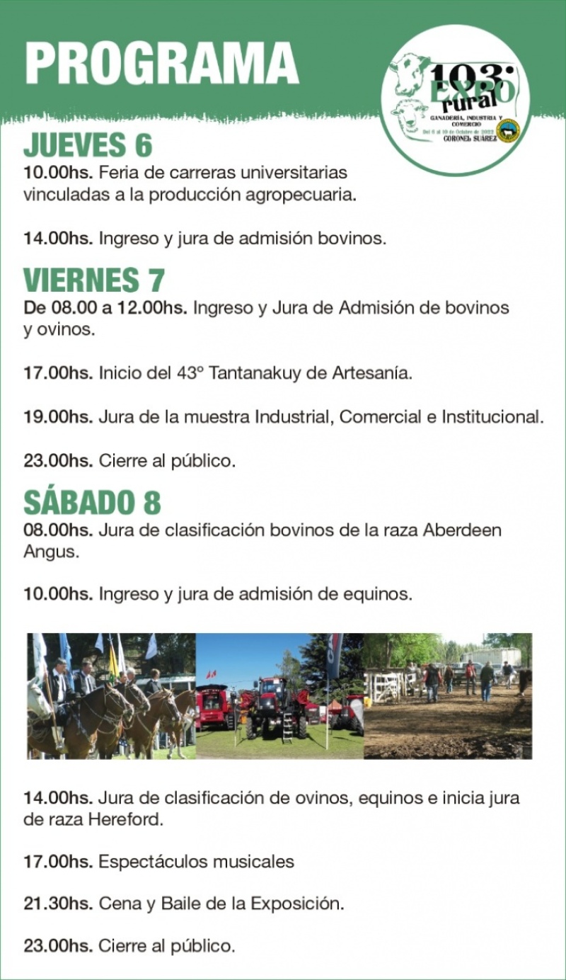 103° Exposición Rural de Coronel Suárez: programa de actividades