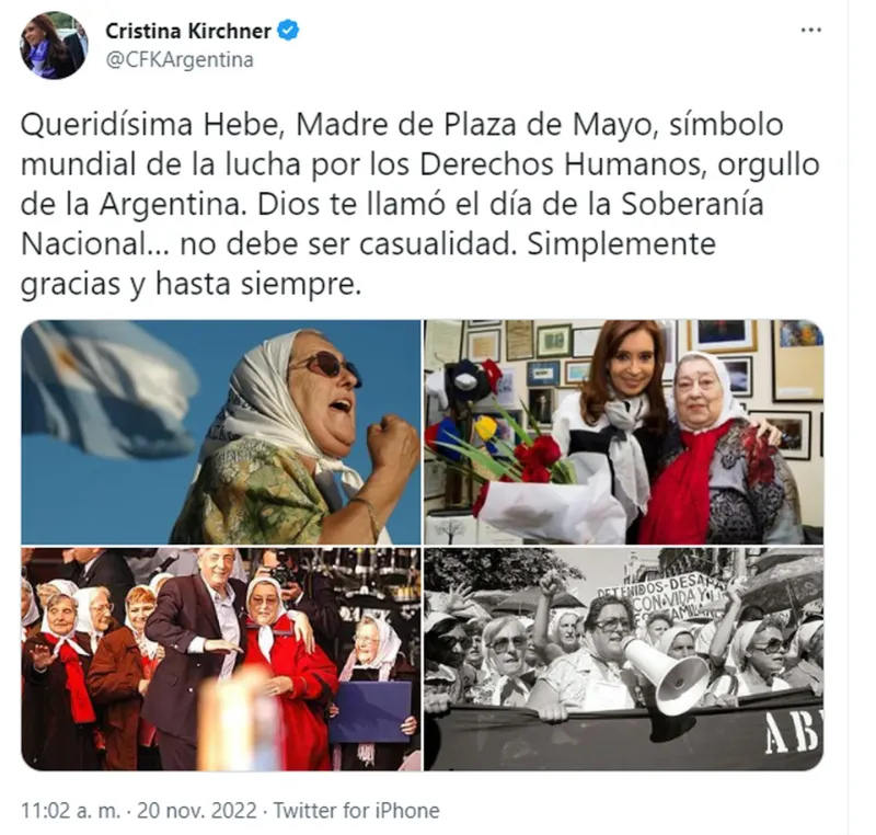 Murió Hebe de Bonafini, presidenta de Madres de Plaza de Mayo