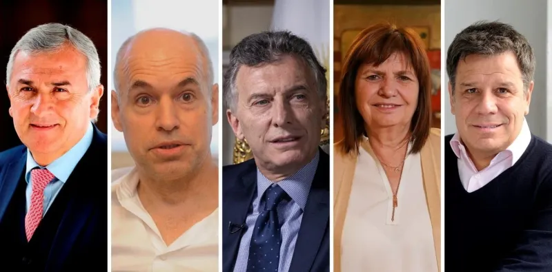 Gerardo Morales, Horacio Rodríguez Larreta, Mauricio Macri, Patricia Bullrich y Facundo Manes. Una encuesta midió la interna en Juntos por el Cambio.