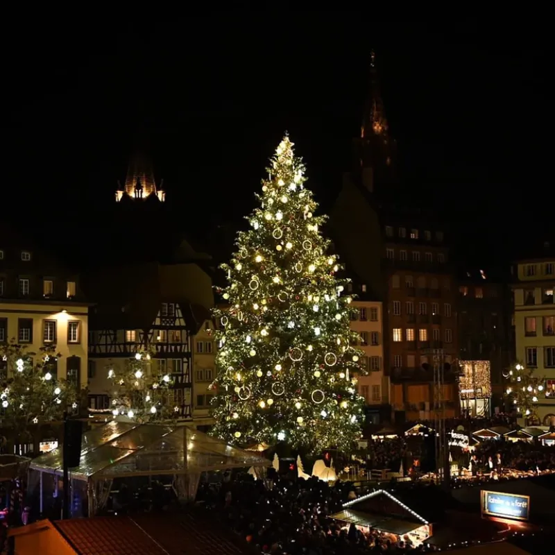  El árbol se convierte en el centro del Mercado de Navidad, también conocido como Christkindlsmärik, el más popular de Francia 