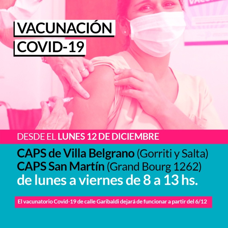 Vacunarán contra Covid 19 en Caps de Villa Belgrano y San Martín