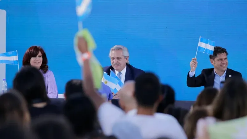 Desde la izquierda. Cristina Kirchner, Alberto Fernández y Axel Kicillof. 