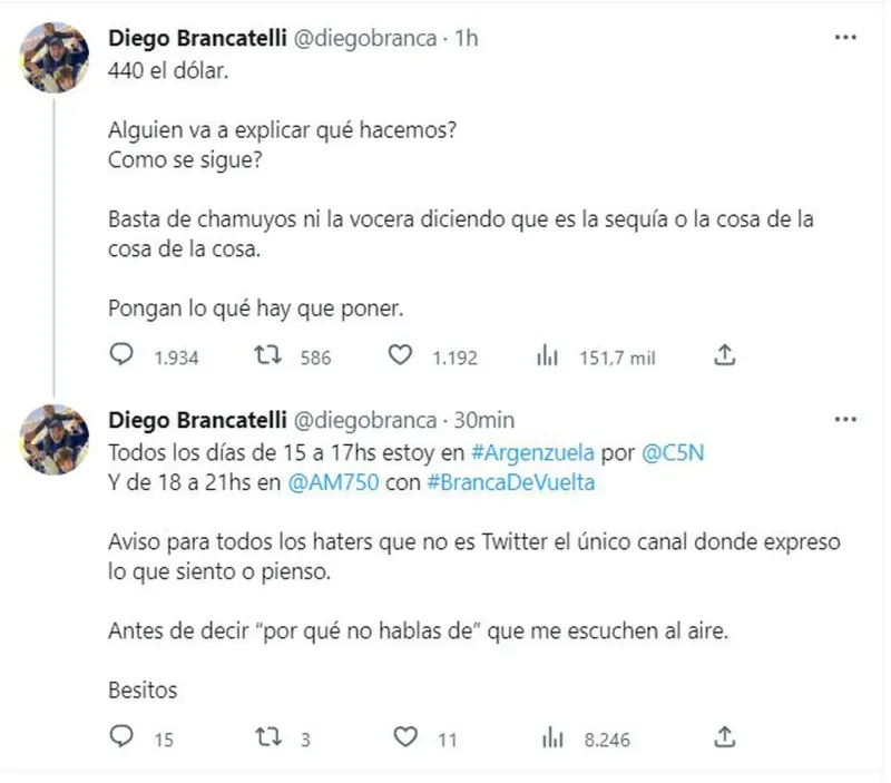  Diego Brancatelli se refirió al aumento del dólar y fue letal 