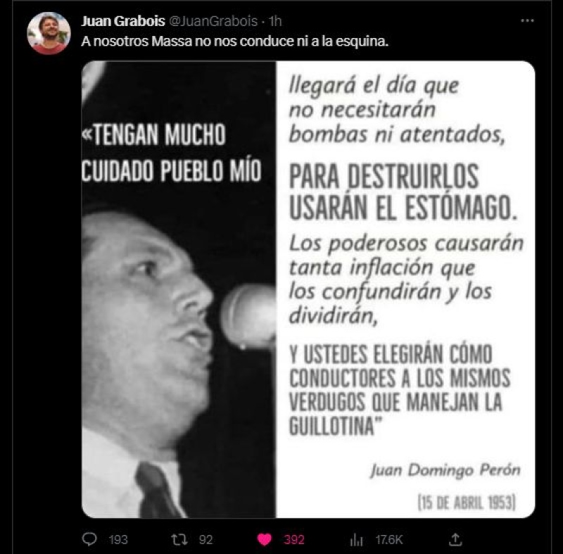  El tweet que publicó Grabois.