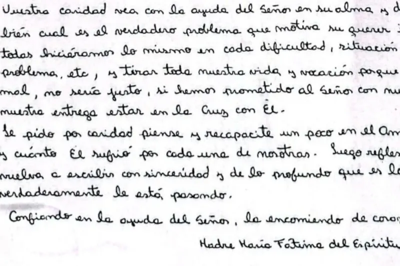 Facsimil carta de la madre superiora del convento de Salta anexado a la causa judicial