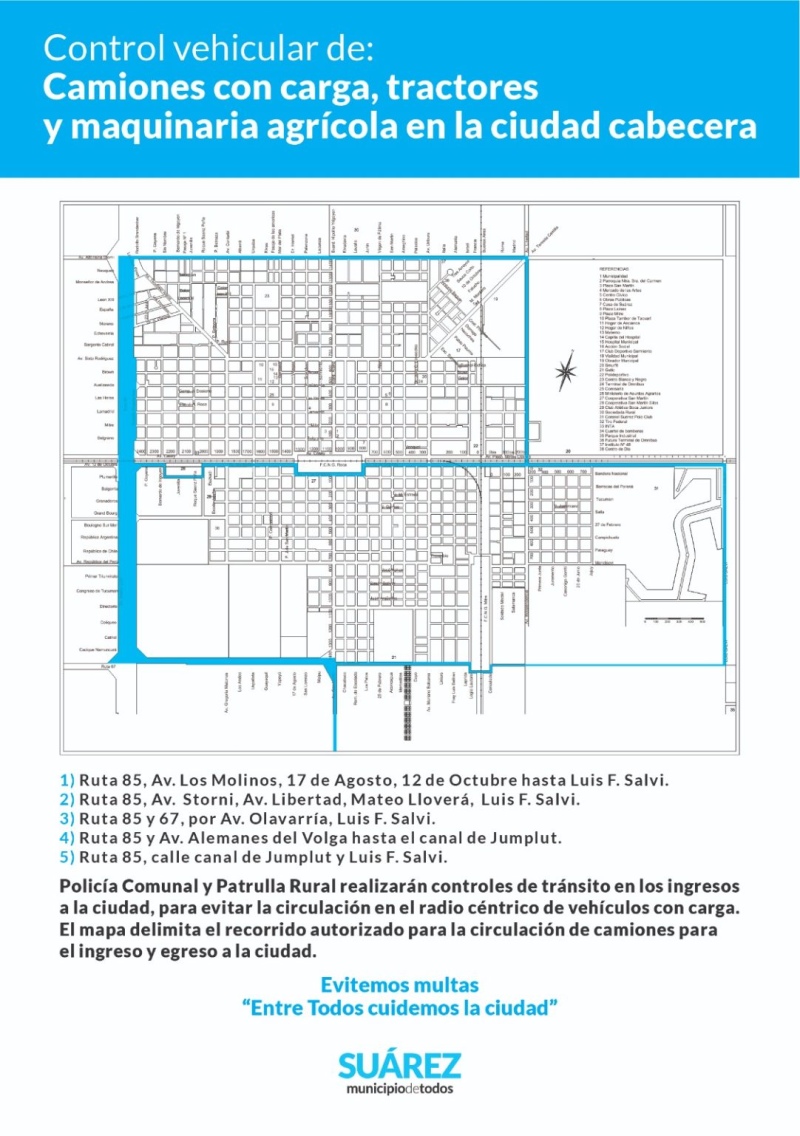 Controles en los ingresos y egresos a la ciudad de camiones con carga y maquinaria agrícola pesada