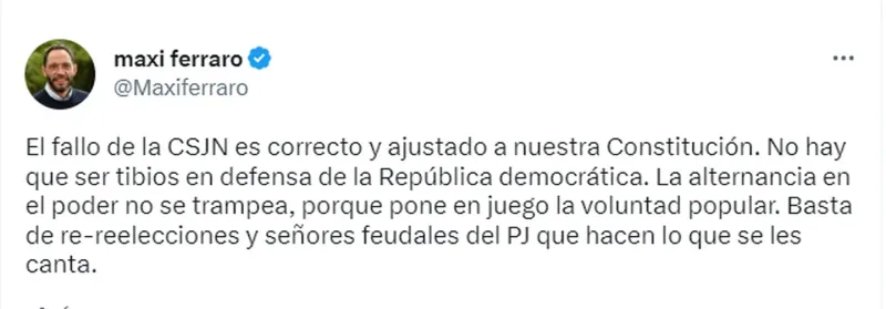 Otro de los dirigentes de JxC festejó los fallos de la Corte Suprema