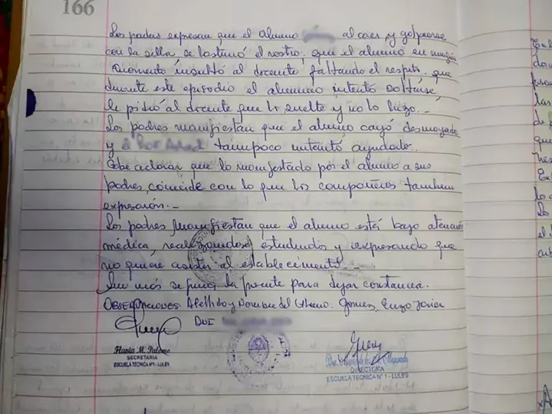  La carta que envió la familia de la víctima a la escuela.