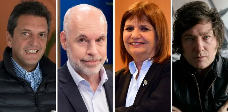 Sergio Massa, Horacio Rodríguez Larreta, Patricia Bullrich y Javier Milei, los candidatos que más miden para la PASO presidencial.