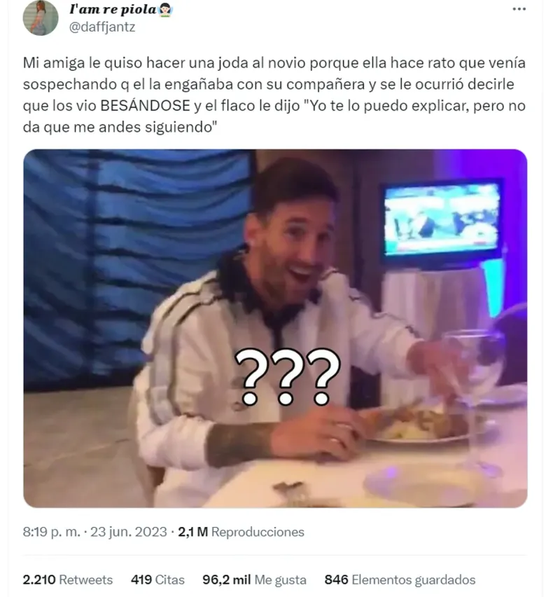 ”Yo te puedo explicar”: la inesperada confesión de un hombre infiel cuando su novia le hizo una broma. (Foto: Twitter/@daffjantz)