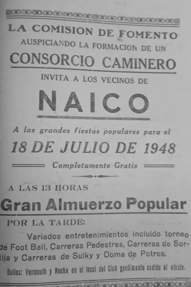  Una publicación original de las iniciativas de los vecinos para mantener Naicó y recaudar fondo en pleno ocaso del pueblo (Foto: Archivo Juan Carlos Fernández)