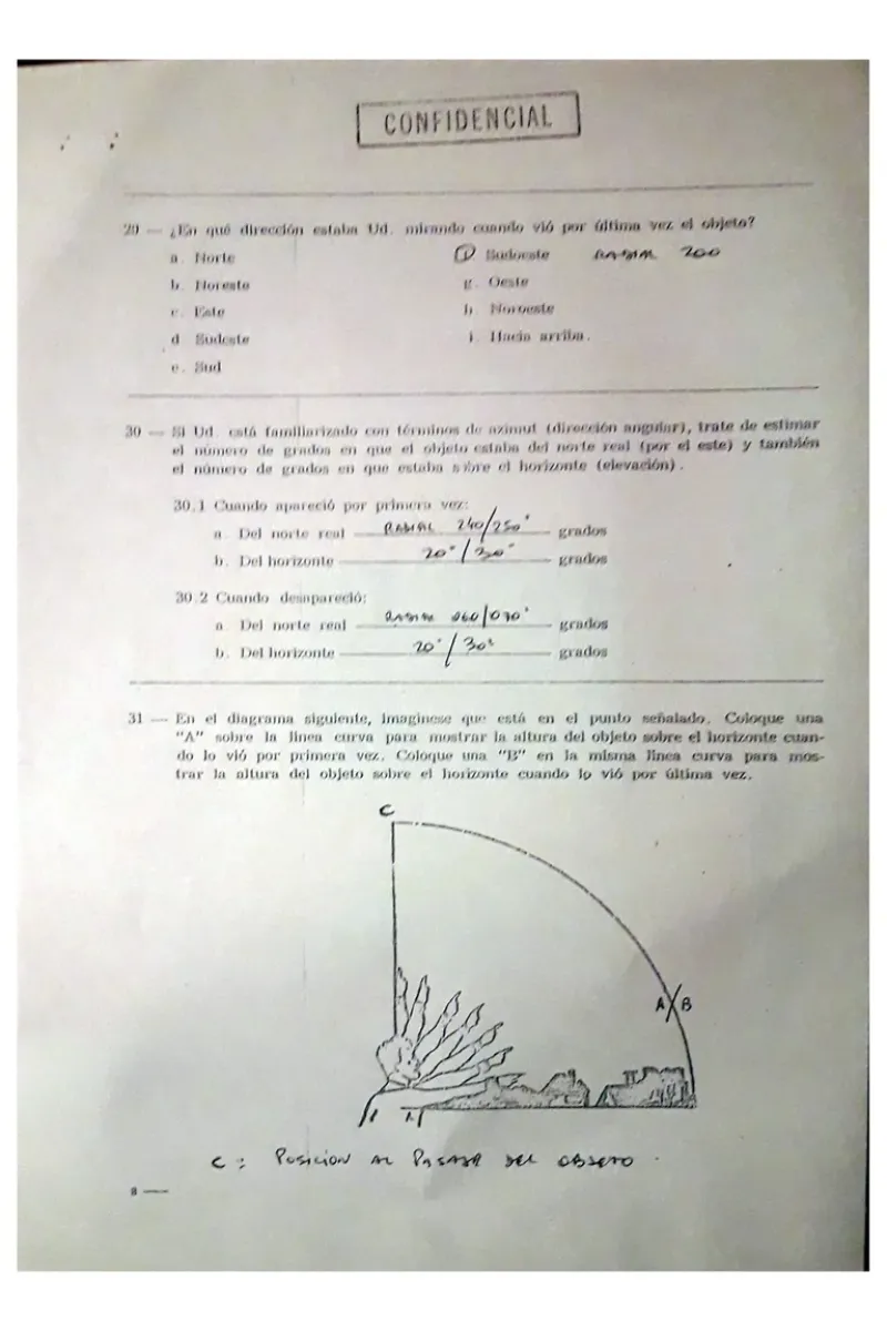  Parte del formulario que el piloto debió completar