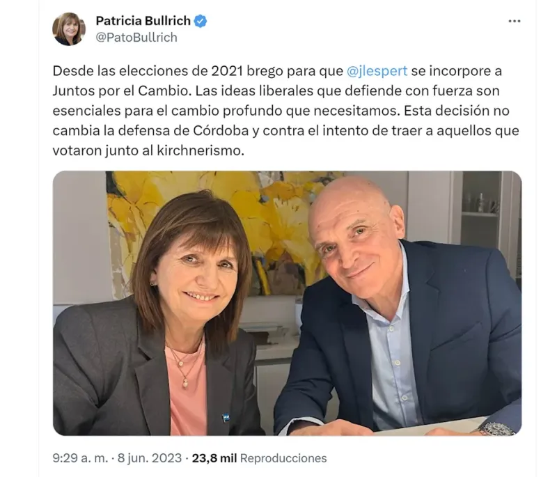  El mensaje de Patricia Bullrich por la incorporación de José Luis Espert