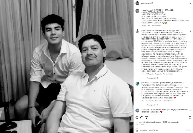 El conmovedor posteo que realizó Graciela Sosa, la mamá de Fernando. (Foto: Instagram / @graciela.sosa.33)