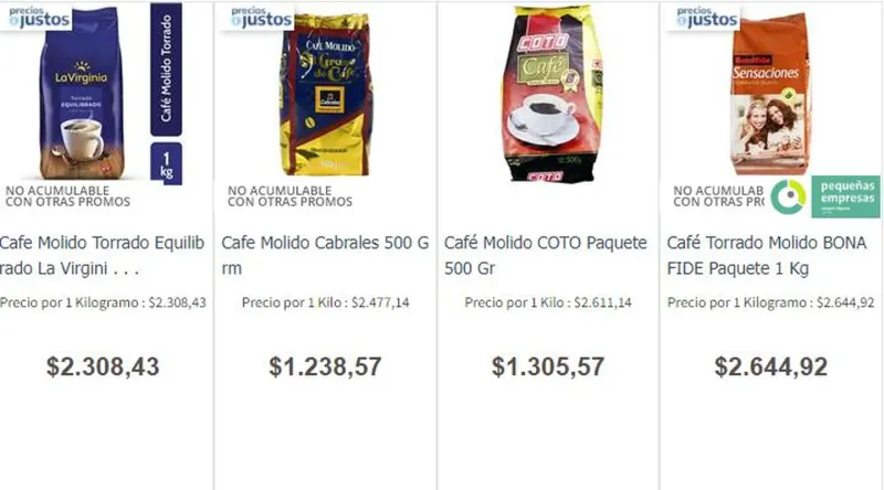 El medio kilo de café molido está más de $1.000. (Foto: captura de imagen)