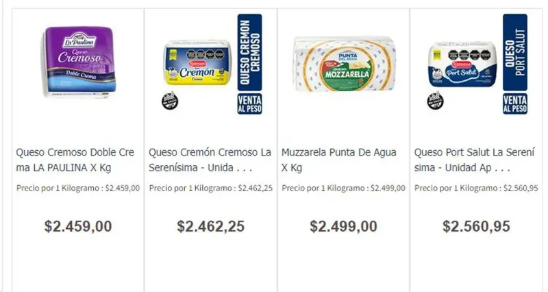 Medio kilo de queso cremoso está por encima de los $2.000. (Foto: captura de imagen)