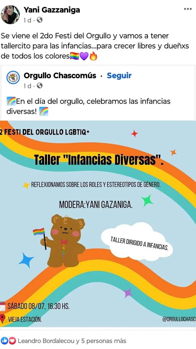  Yanina Gazzaniga, Directora de Políticas de Género de la Municipalidad de Chascomús, estuvo a cargo del taller de ”Infancias diversas”